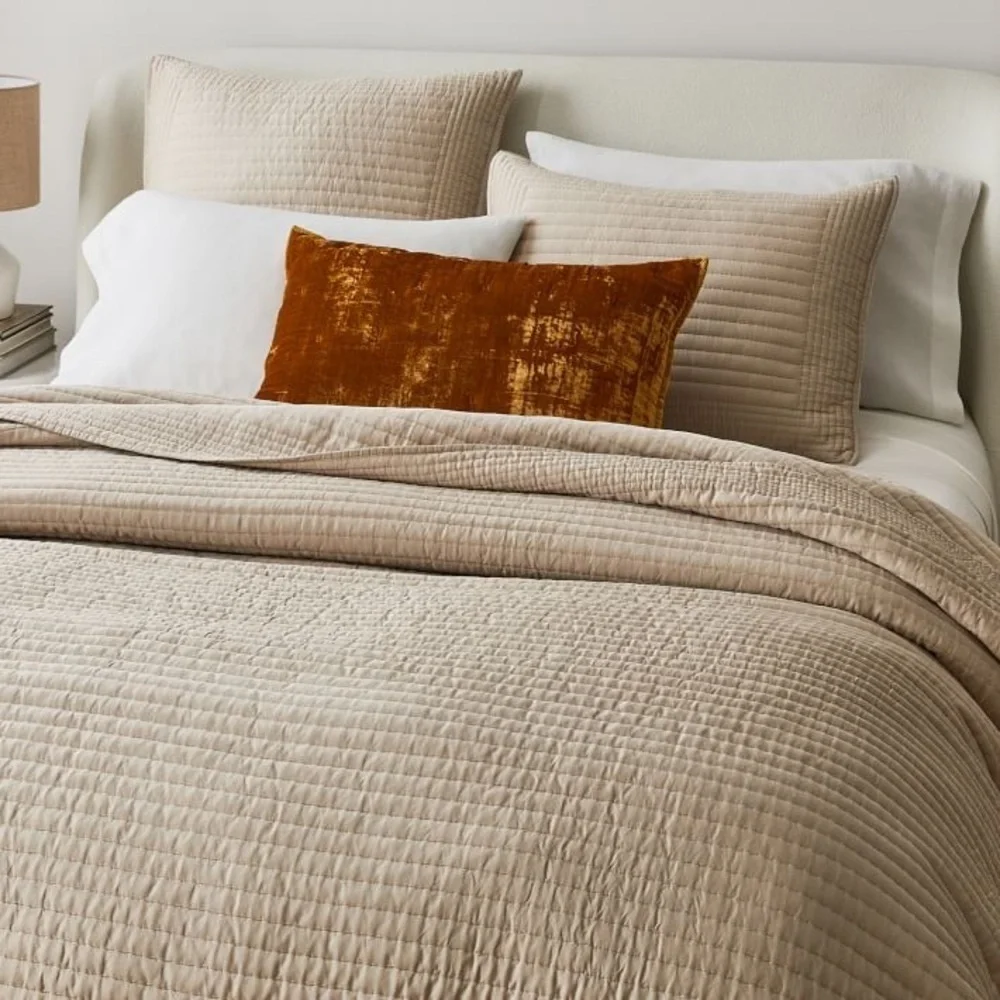 West Elm Silky TENCEL Pick Stitch Shams in sand set of 3